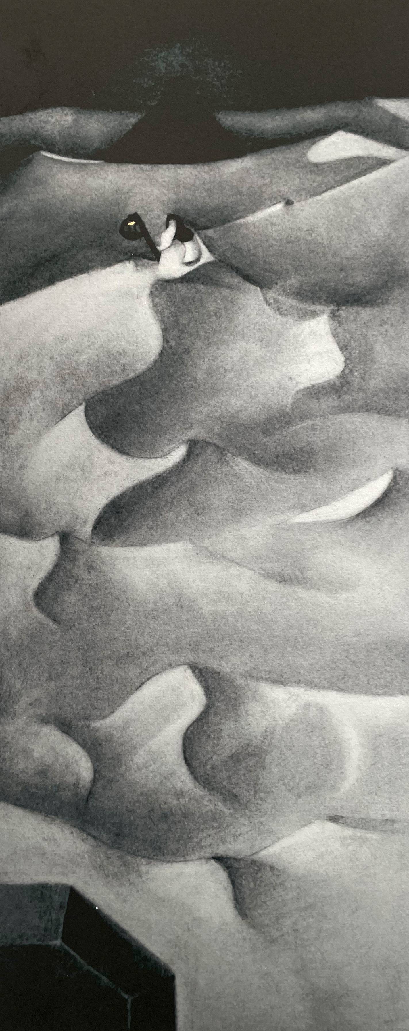 sand dunes drawn in black and white graphite